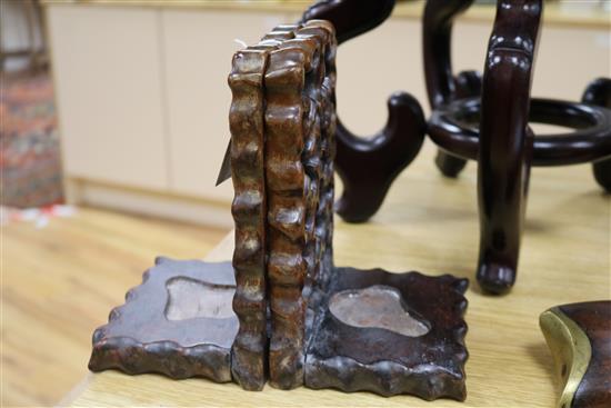 A pair of chinese carved hardwood stands and mixed Chinese ceramics etc